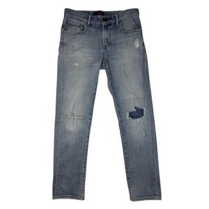 Regal Exchange Mens 30x30 Slim Fit Distressed Patched‎ Light Wash Blue Jeans
